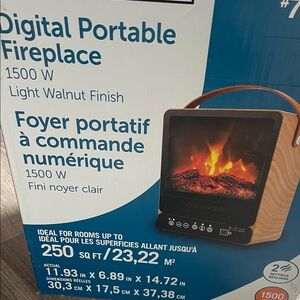 Digital Portable Fireplace with Light Walnut Finish